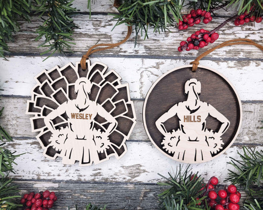 a couple of wooden ornaments sitting on top of a wooden table