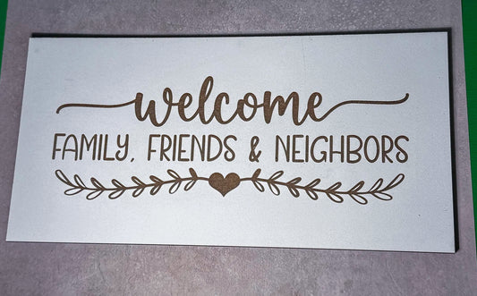 Welcome - Family, Friends and Neighbours Sign,  Scrabble Tile, Wall Art