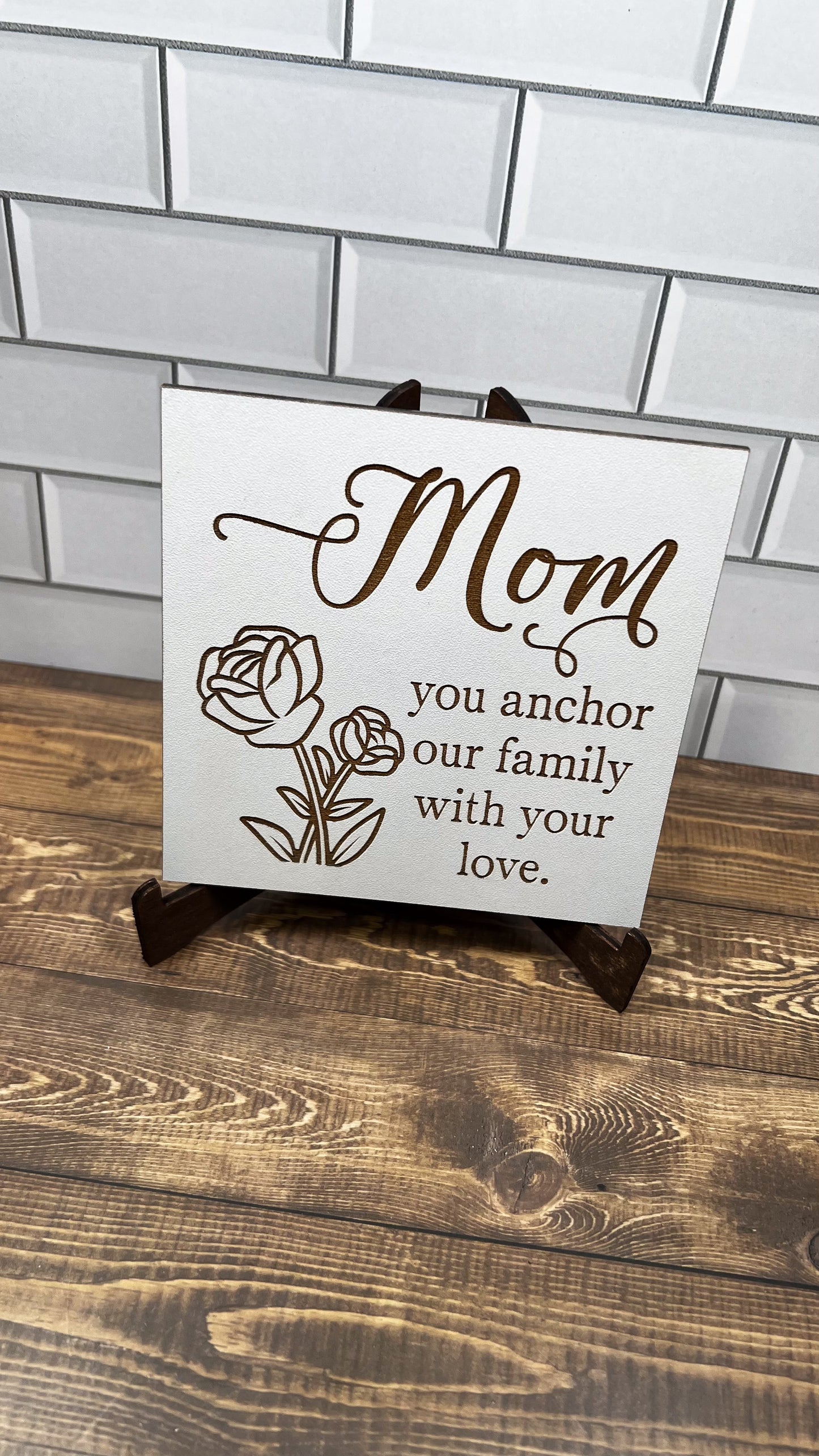 Mom, You anchor our family with your love  "5x5 " sign, Scrabble Tile, Wall Art