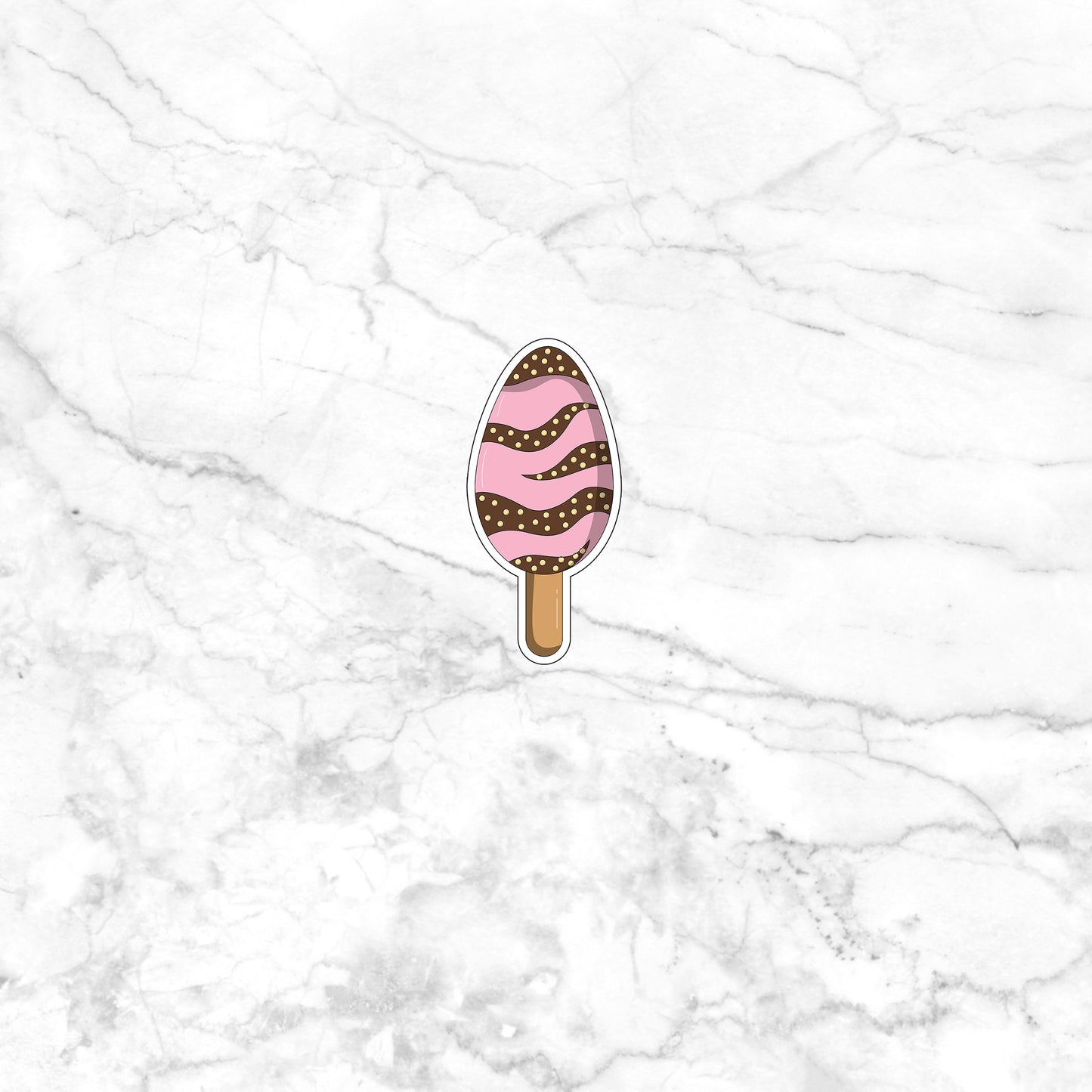 a pink and brown ice cream on a stick