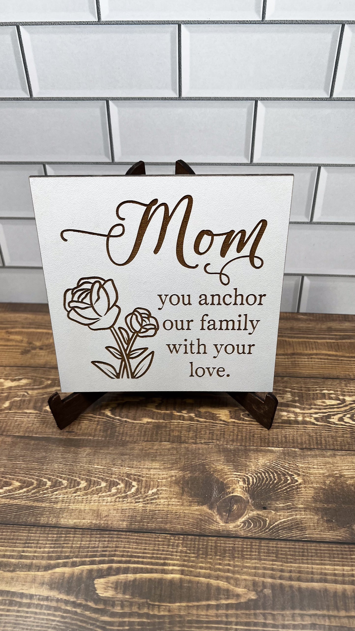 Mom, You anchor our family with your love  "5x5 " sign, Scrabble Tile, Wall Art