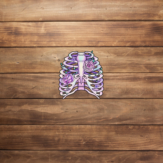 Pastal Goth Sticker,  Floral rib cage Sticker