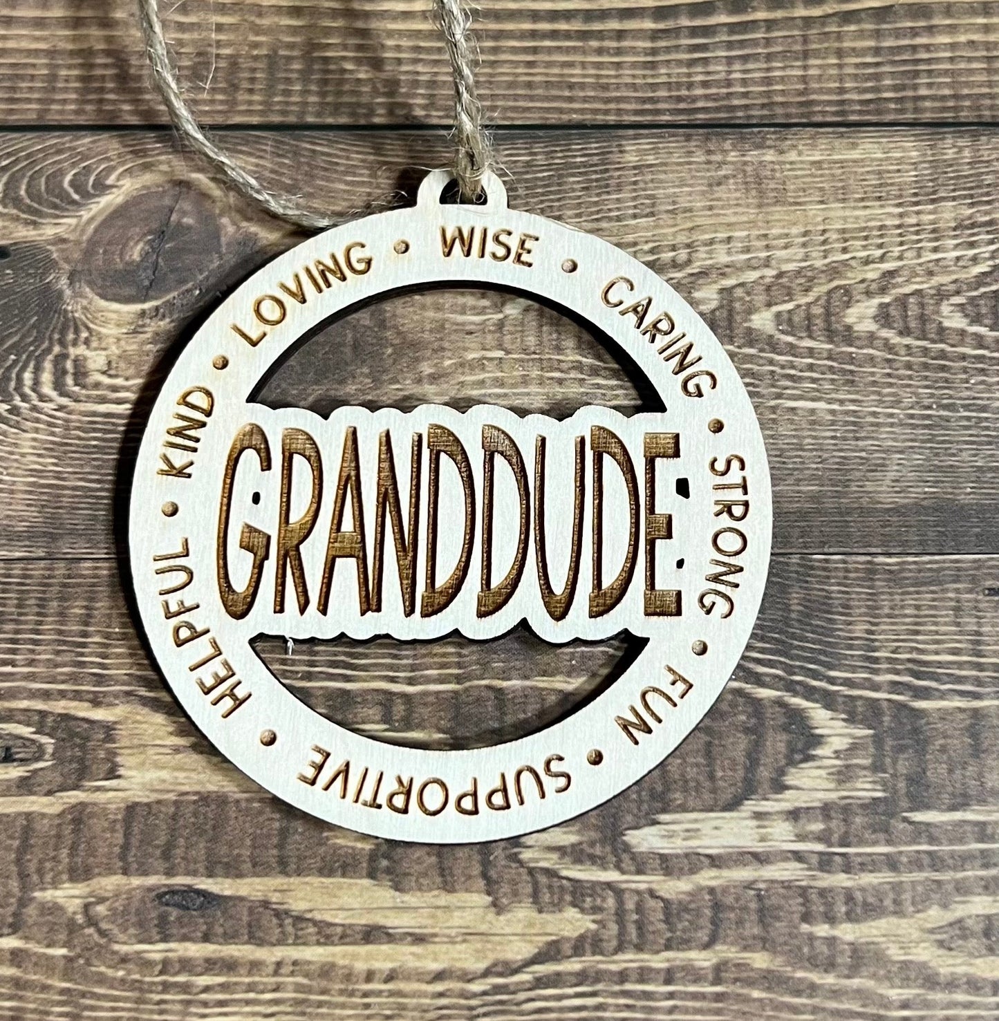 GRANDDUDE Ornaments ,Personalized Ornament,  Wooden Family Ornament ,  Laser Engraved Wood Ornament