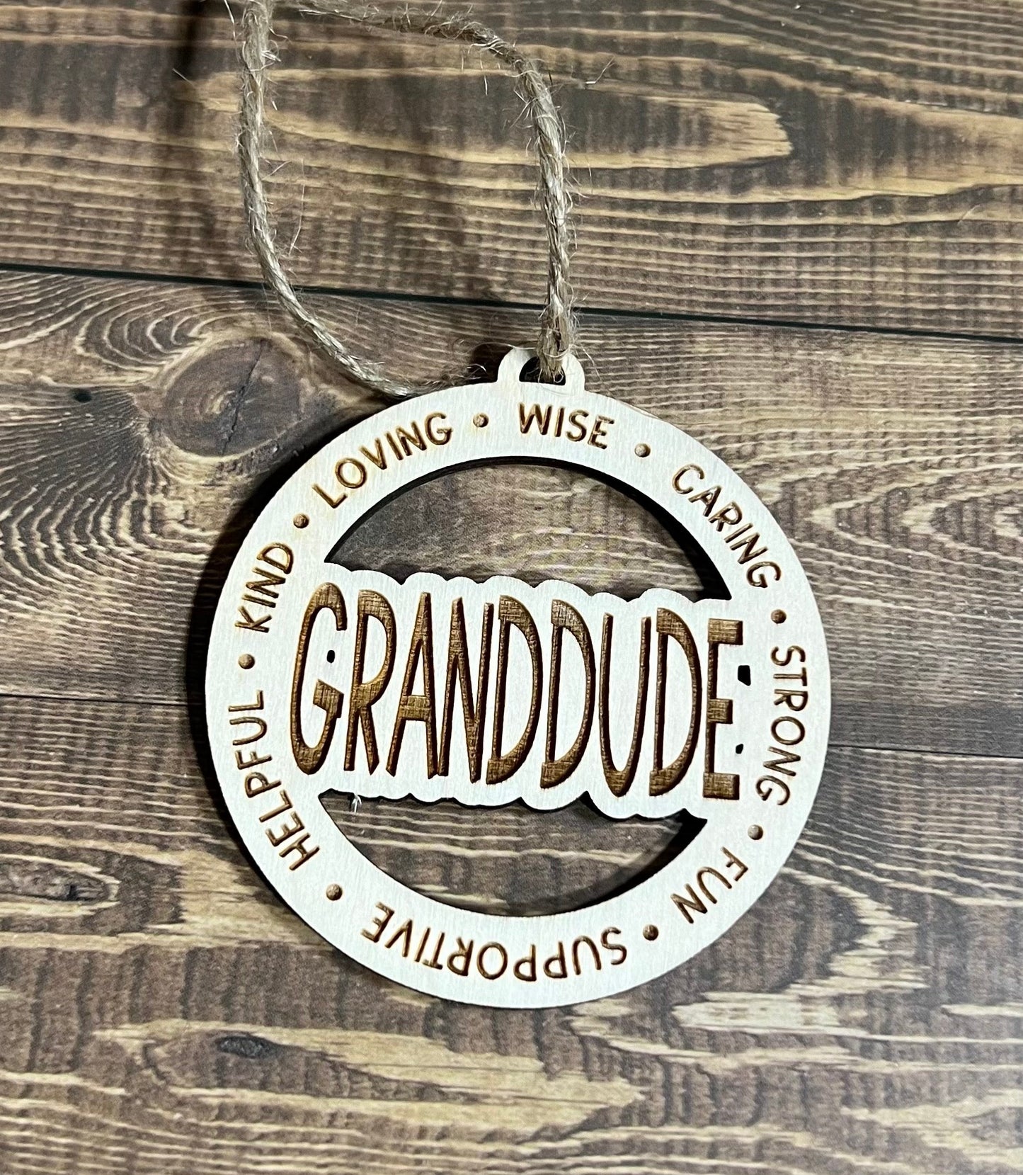 GRANDDUDE Ornaments ,Personalized Ornament,  Wooden Family Ornament ,  Laser Engraved Wood Ornament