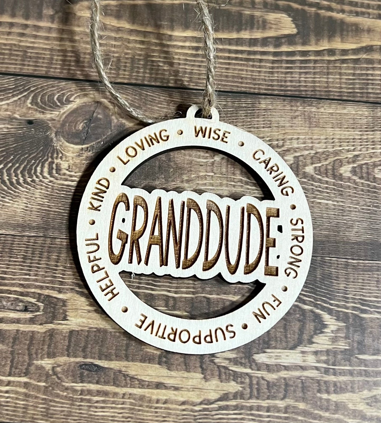 GRANDDUDE Ornaments ,Personalized Ornament,  Wooden Family Ornament ,  Laser Engraved Wood Ornament