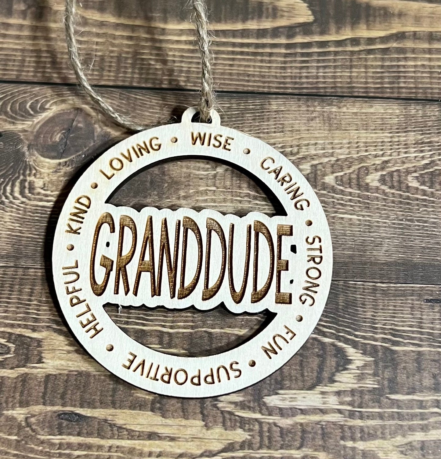 GRANDDUDE Ornaments ,Personalized Ornament,  Wooden Family Ornament ,  Laser Engraved Wood Ornament