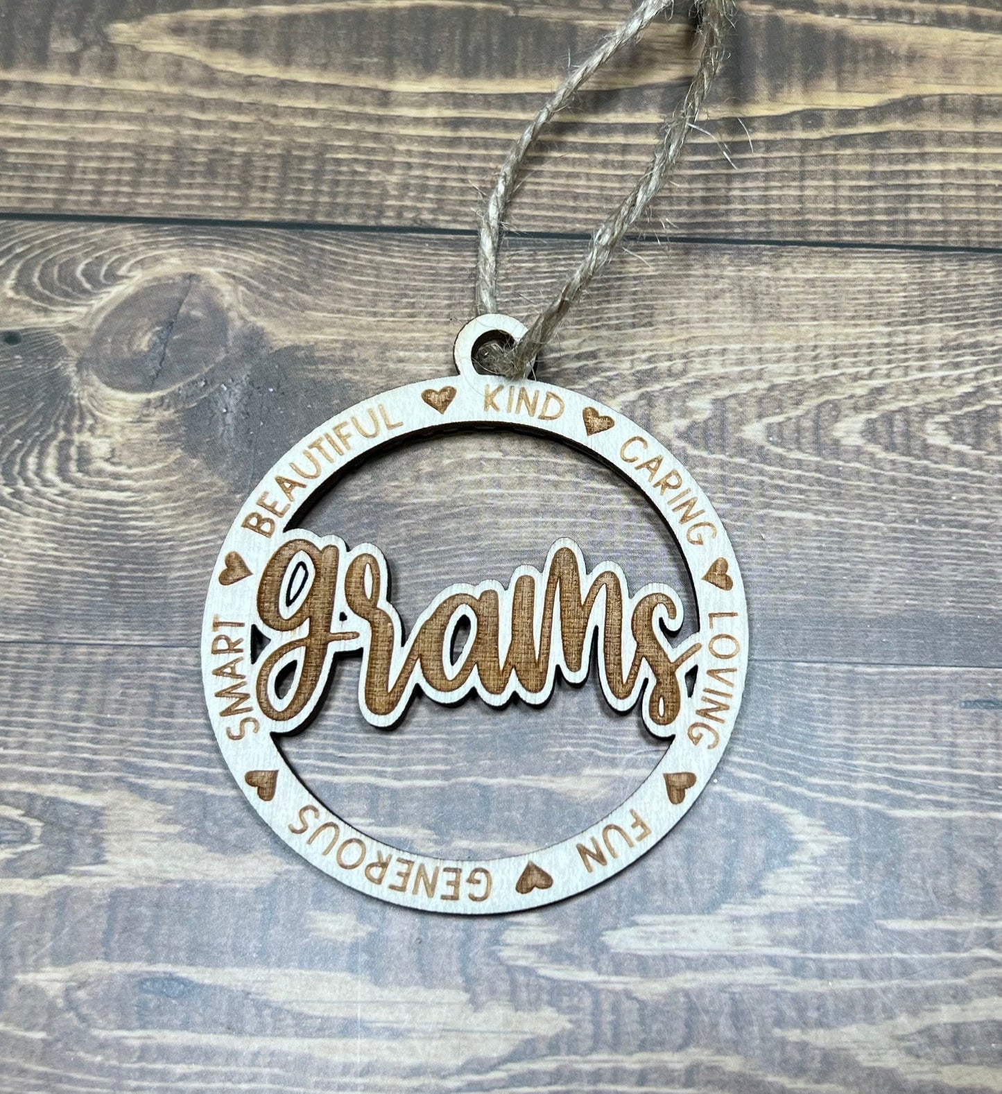 grams Ornament ,Personalized Ornament,  Wooden Family Ornament ,  Laser Engraved Wood Ornament