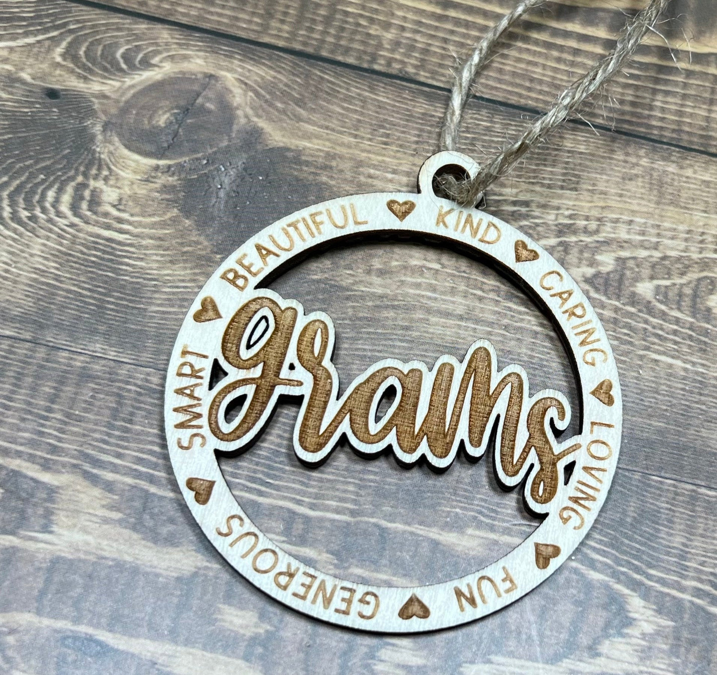 grams Ornament ,Personalized Ornament,  Wooden Family Ornament ,  Laser Engraved Wood Ornament