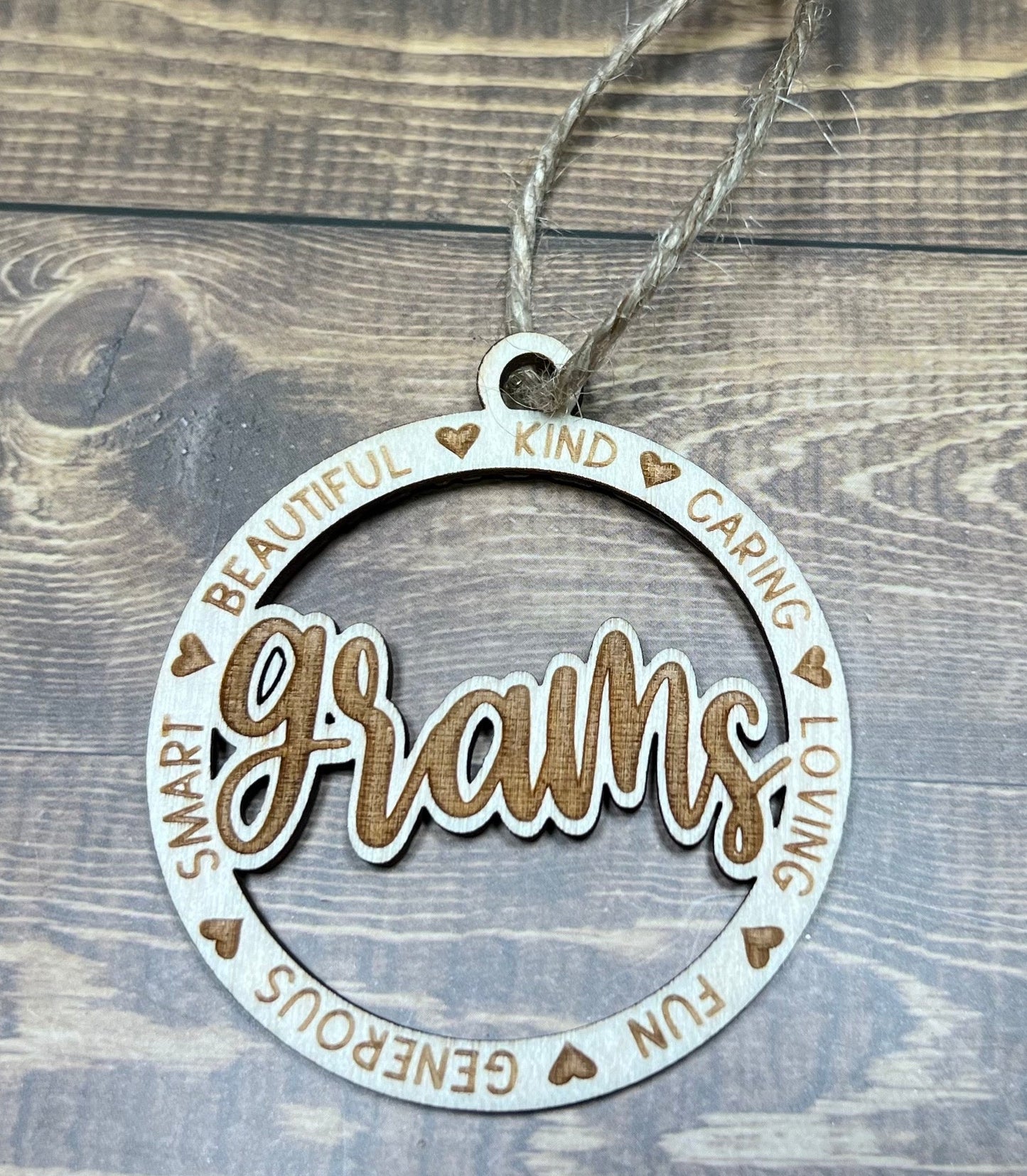 grams Ornament ,Personalized Ornament,  Wooden Family Ornament ,  Laser Engraved Wood Ornament