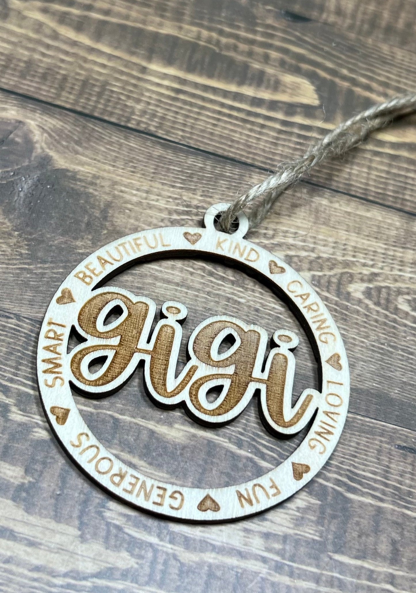 gigi Ornament ,Personalized Ornament,  Wooden Family Ornament ,  Laser Engraved Wood Ornament