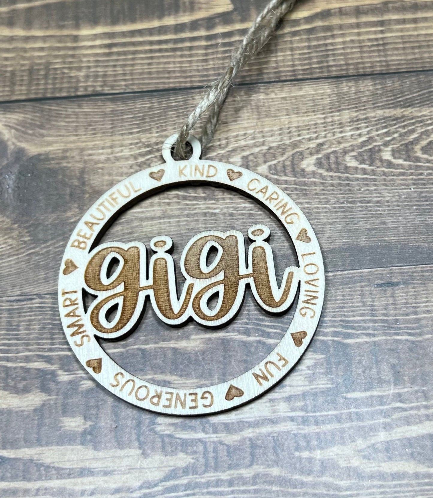 gigi Ornament ,Personalized Ornament,  Wooden Family Ornament ,  Laser Engraved Wood Ornament