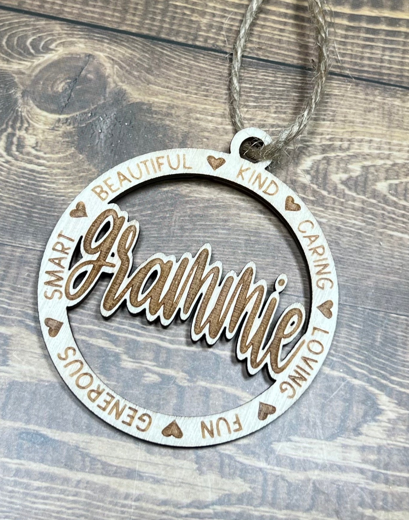 Grammie Ornament ,Personalized Ornament,  Wooden Family Ornament ,  Laser Engraved Wood Ornament