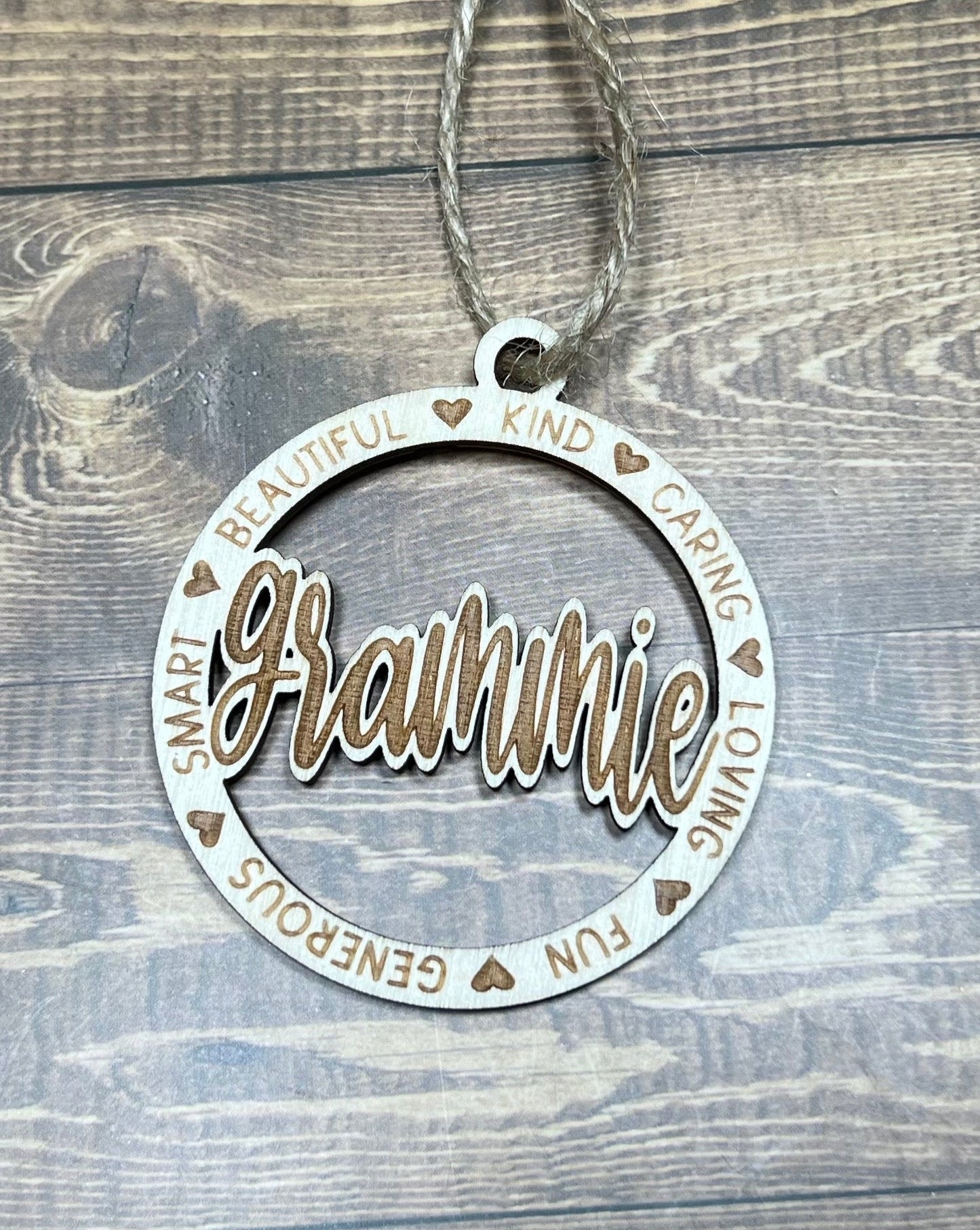 Grammie Ornament ,Personalized Ornament,  Wooden Family Ornament ,  Laser Engraved Wood Ornament