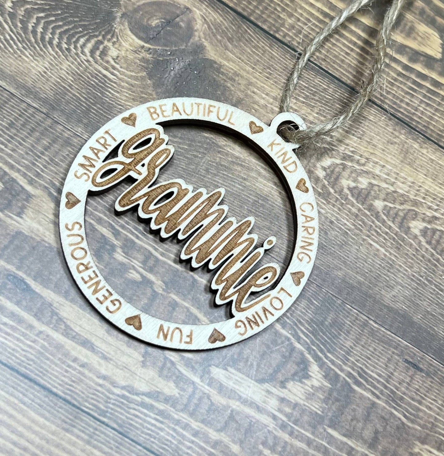 Grammie Ornament ,Personalized Ornament,  Wooden Family Ornament ,  Laser Engraved Wood Ornament