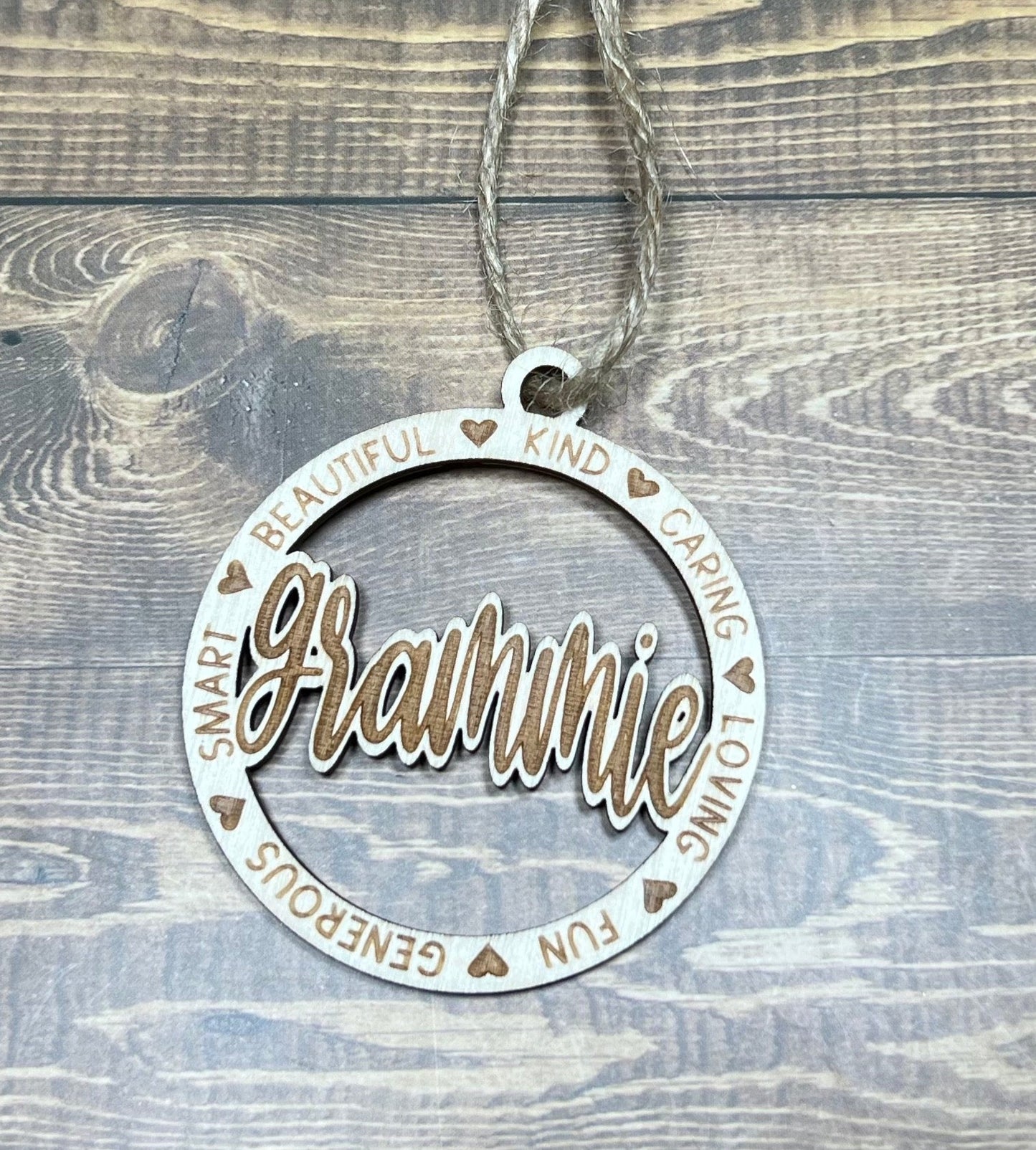 Grammie Ornament ,Personalized Ornament,  Wooden Family Ornament ,  Laser Engraved Wood Ornament