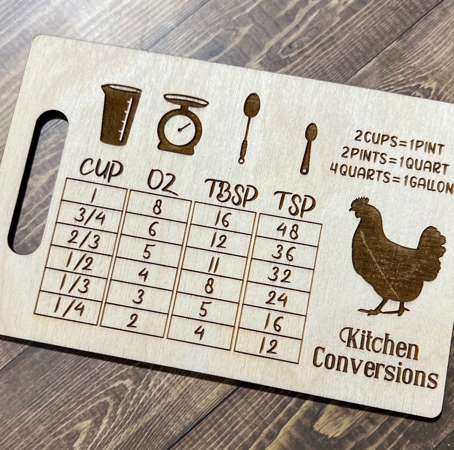 Kitchen Conversion Sign, Measurement Chart, Kitchen Measurements, Cutting Board Sign