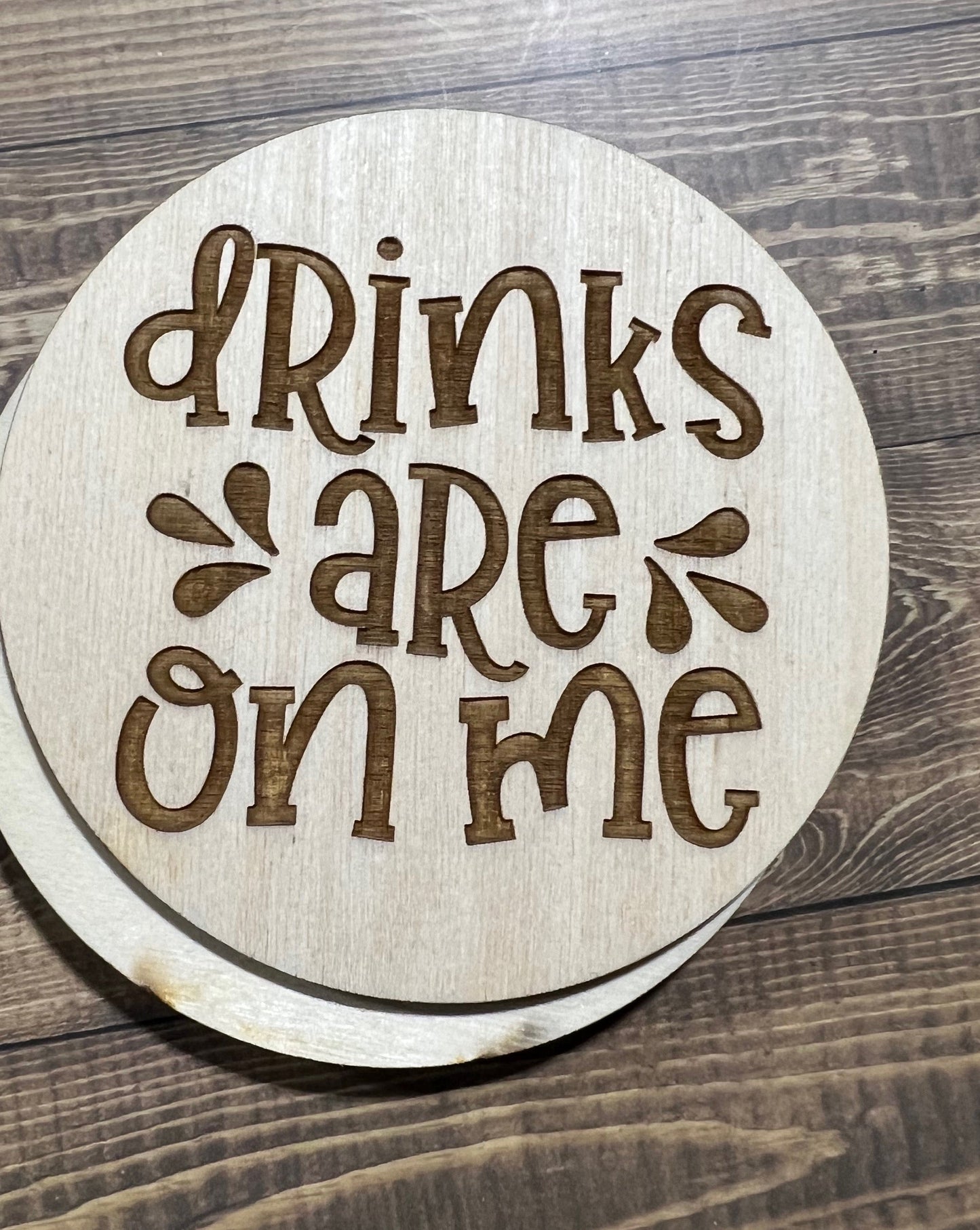 Drinks Are on Me Coaster, Engraved Wood Coaster Set, Home Decor, Baltic Birch, Coasters,