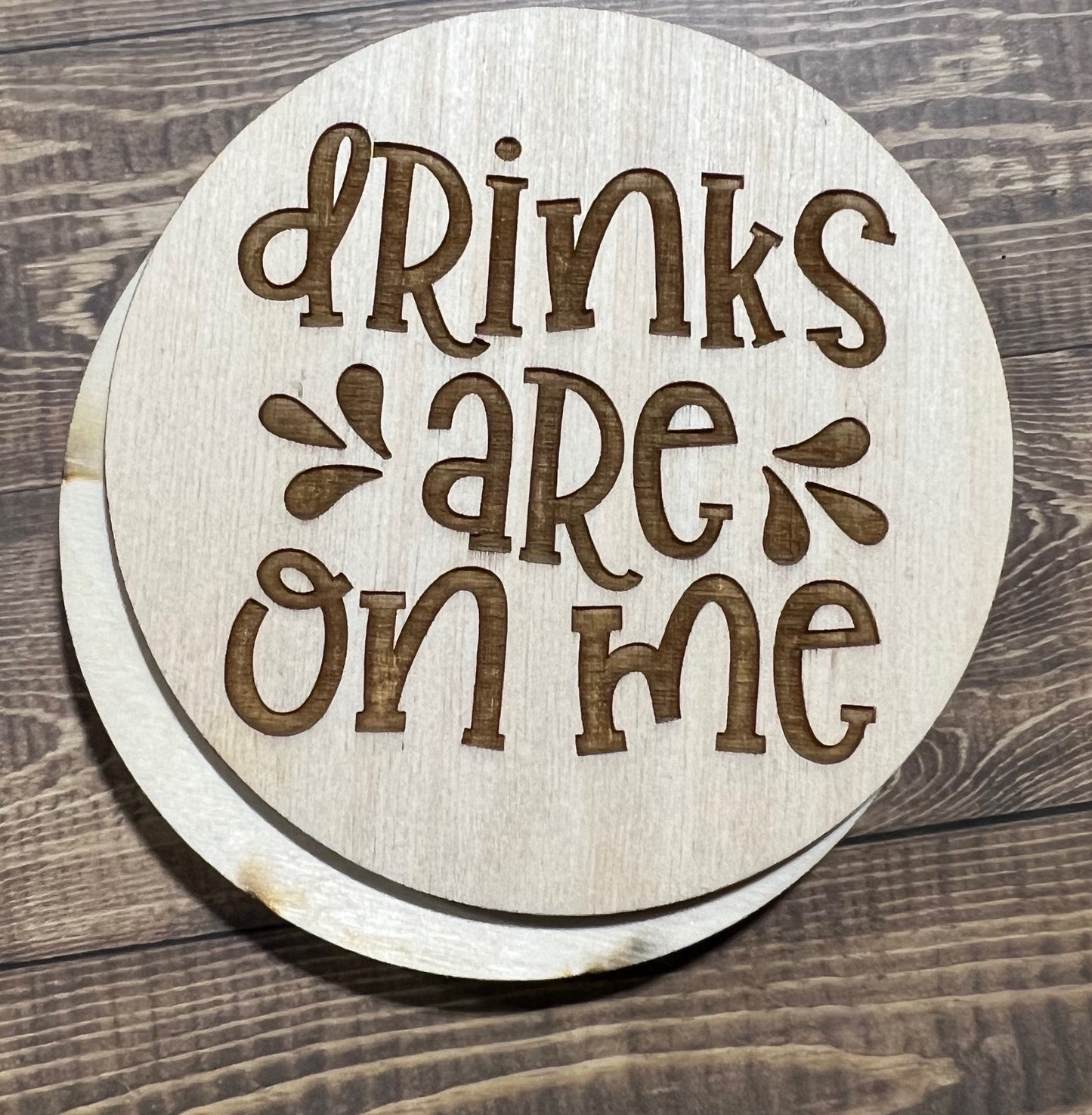 Drinks Are on Me Coaster, Engraved Wood Coaster Set, Home Decor, Baltic Birch, Coasters,