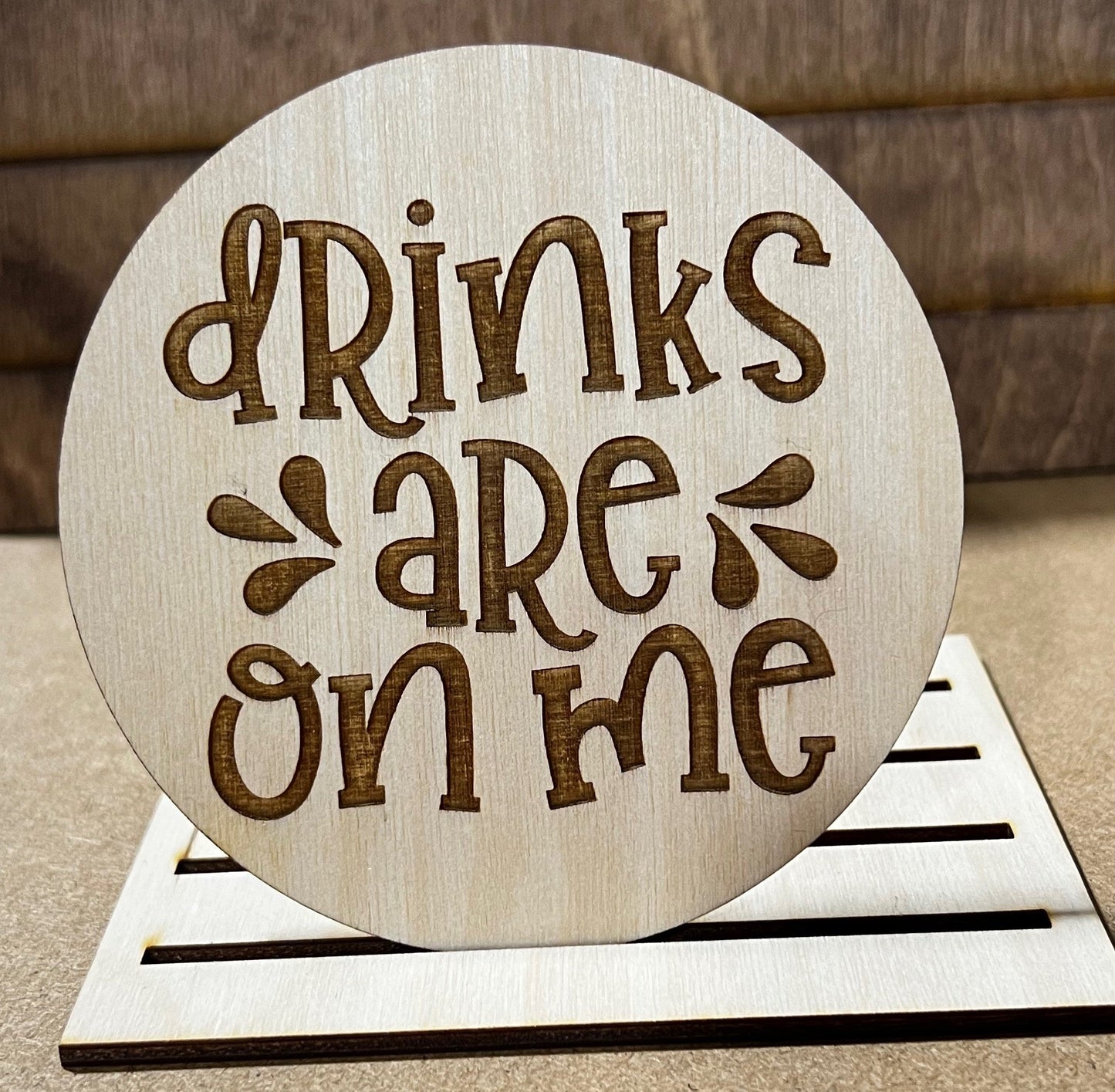 Drinks Are on Me Coaster, Engraved Wood Coaster Set, Home Decor, Baltic Birch, Coasters,