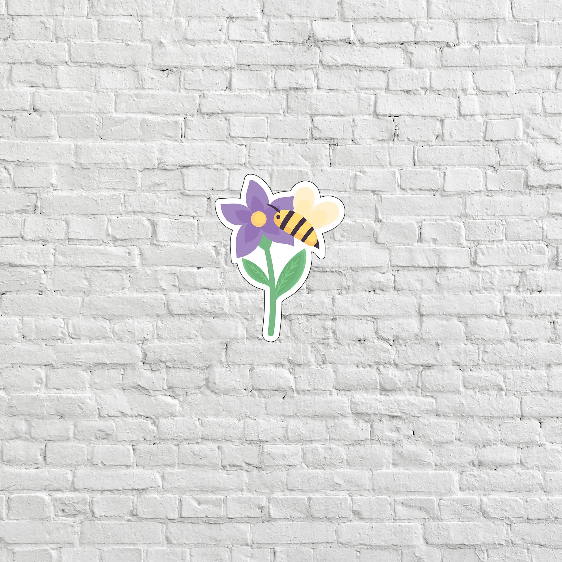 a sticker of a flower with a bee on it