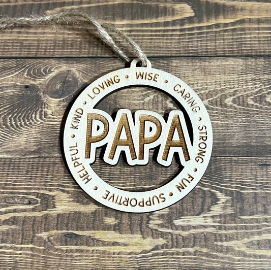 PAPA Ornaments, Personalized Ornament, Wooden Family Ornament,  Laser Engraved Wood Ornament,Wooden Ornament