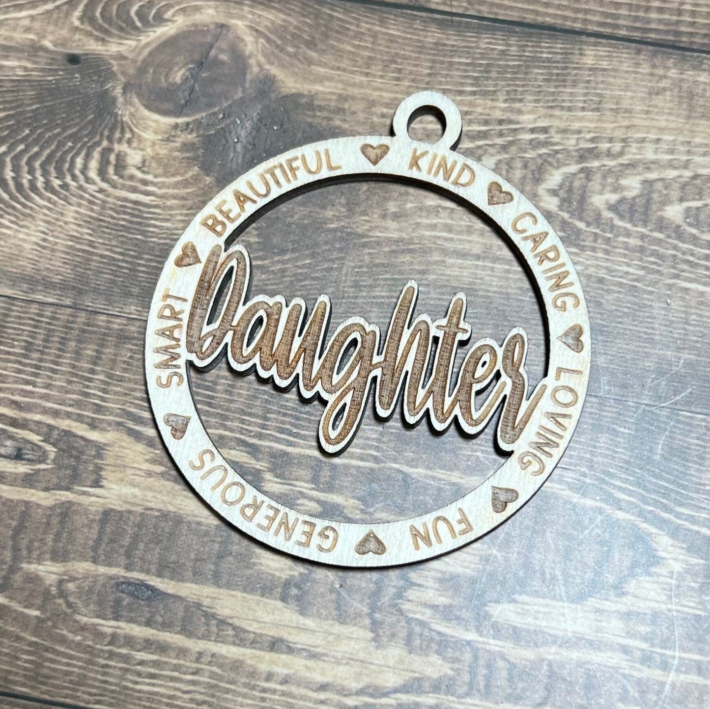 Daughter Ornament ,Personalized Ornament,  Wooden Family Ornament ,  Laser Engraved Wood Ornament,Wooden Ornament