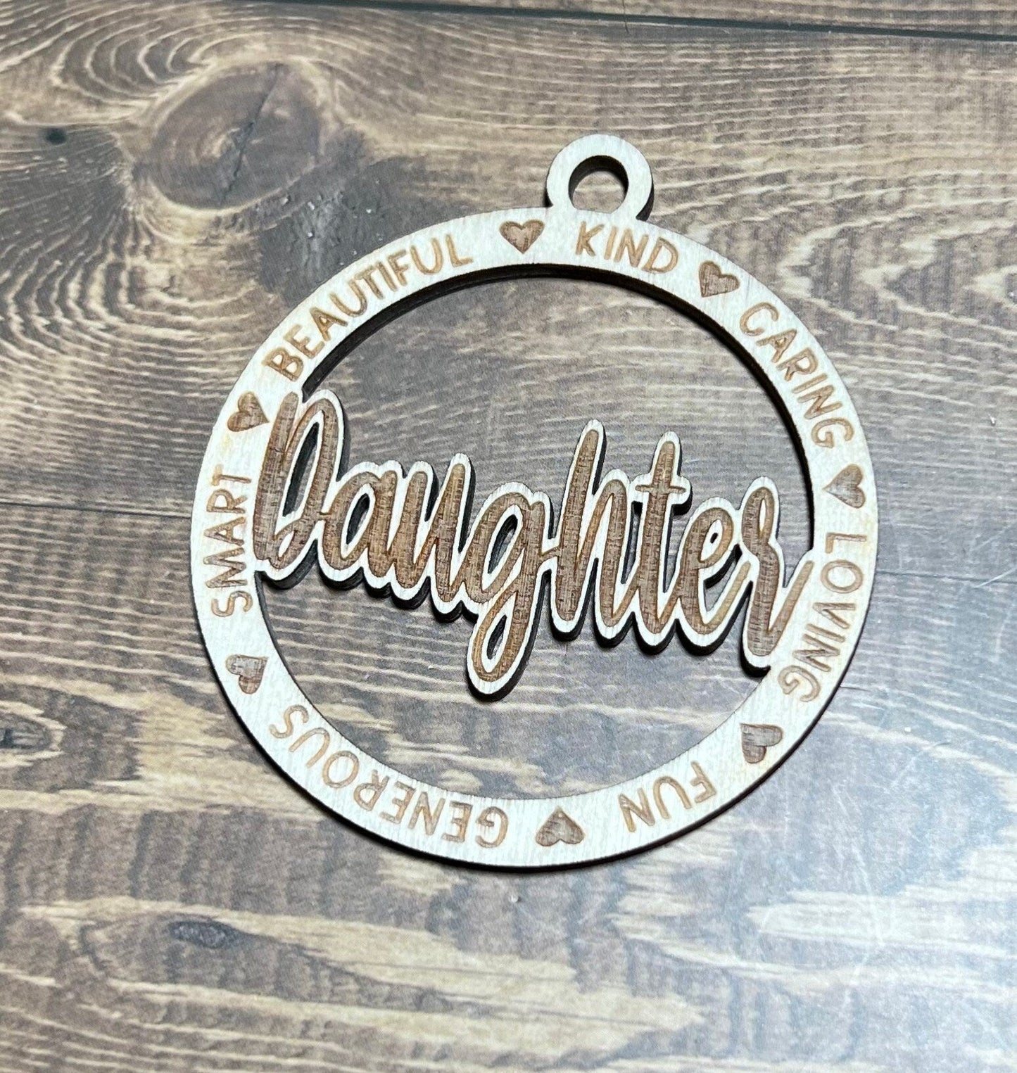 Daughter Ornament ,Personalized Ornament,  Wooden Family Ornament ,  Laser Engraved Wood Ornament,Wooden Ornament