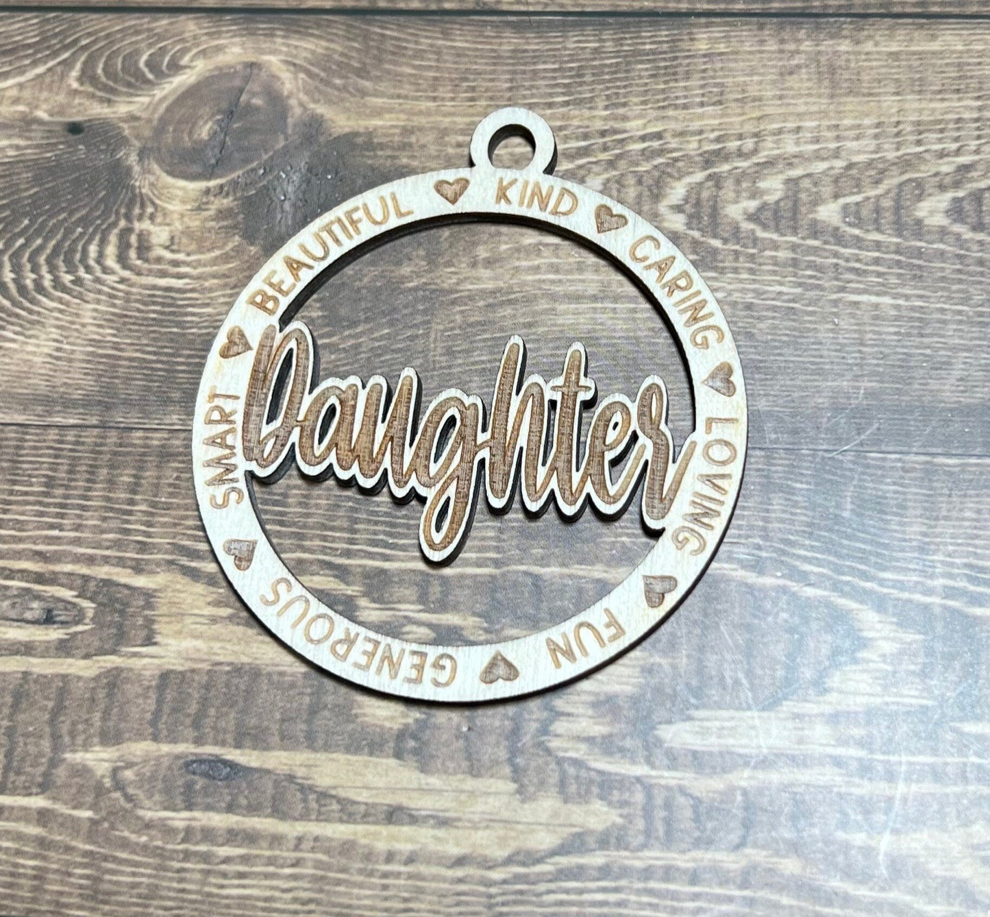 Daughter Ornament ,Personalized Ornament,  Wooden Family Ornament ,  Laser Engraved Wood Ornament,Wooden Ornament