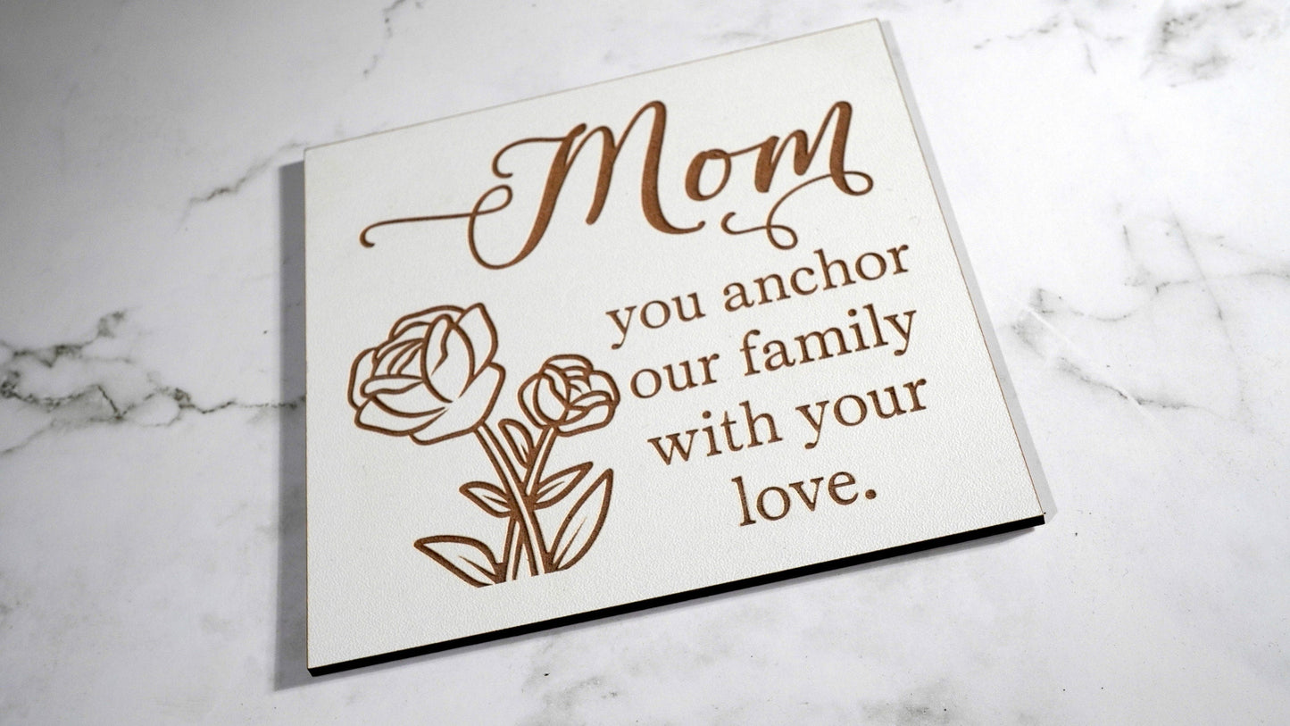 Mom, You anchor our family with your love  "5x5 " sign, Scrabble Tile, Wall Art