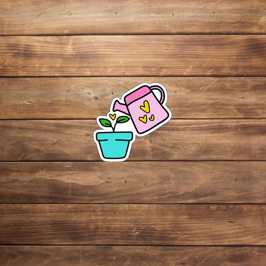 watering can and plant  Sticker,  Vinyl sticker, laptop sticker, Tablet sticker